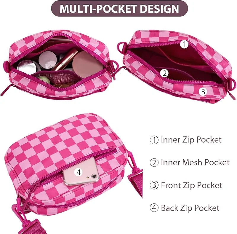Small Checkered Crossbody Bag for Women Cute Purses Trendy Shoulder Handbags Wide Strap Anti theft Travel Purses Handbag Shoulder Bag, Cute Cross Body Wallet