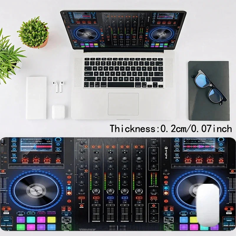 DJ Controller Mouse Pad Large Desk Accessories Desk Pad Rubber Base with Stitched Edge Mousepad Non-Slip Mousepad for Office