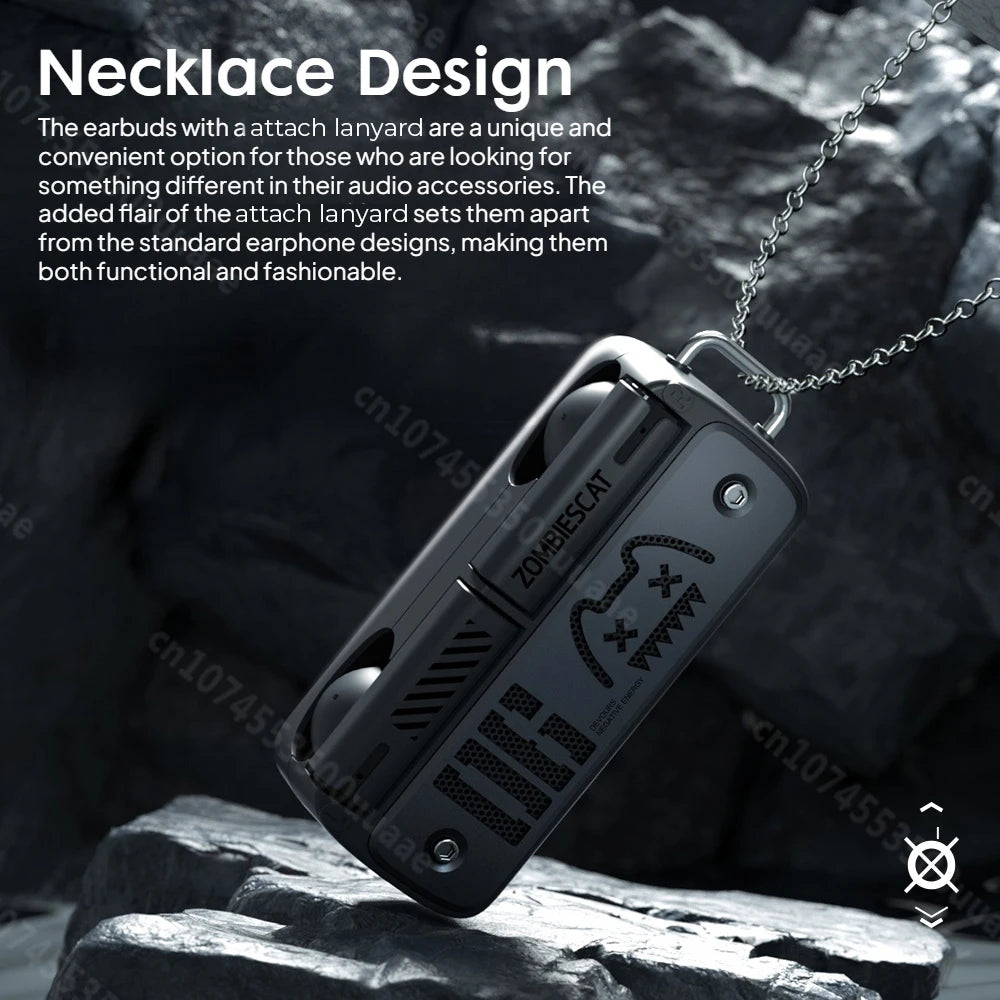 Zombies Cat B8 TWS Wireless Earbuds Necklace Design Bluetooth 5.4 Headphone ENC Call Noise Reduction Wireless Earphones with Mic