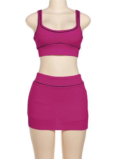 kliou Summer Matching 2 Piece Set Women Stripe Panelled Square Neck Camis+High Waist Slim Skirts Female Coordinate Active Outfit