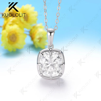 Kuololit 2.5CT Moissanite Cushion Cut Necklace for Women Solid 585 14K 10K White Gold Necklace for Christmas Gifts Engagement