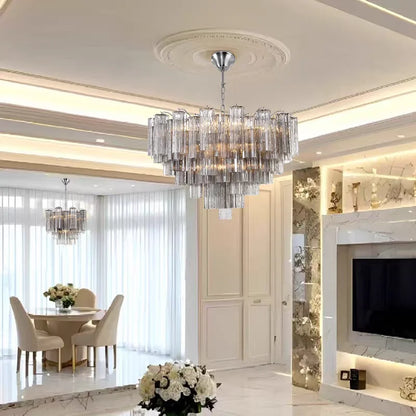 Round Murano Glass Ceiling Chandelier For Dining Living Room Bedroom Foyer Amber Glass Crystal Tube Hanging Chandelier Lights