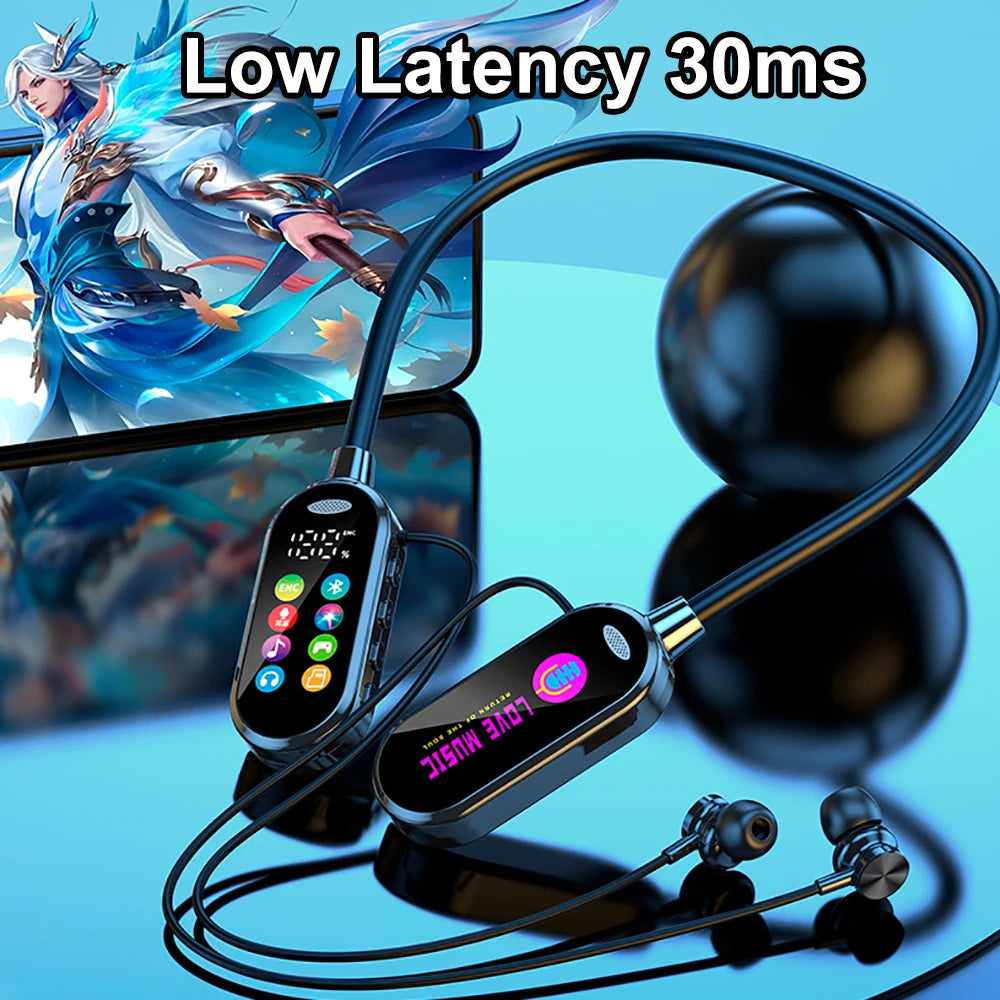 Color Screen Bluetooth 5.4 Earphones Neckband Headphones Wireless Headsets HiFi Stereo Noise Reduction Earbuds for Live Xiaomi