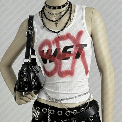 Top Women Tops Grunge Clothes Y2k Vintage Top Aesthetic Clothing Harajuku Tanks & Camis Trashy Y2k 2000s Tops With Suspenders