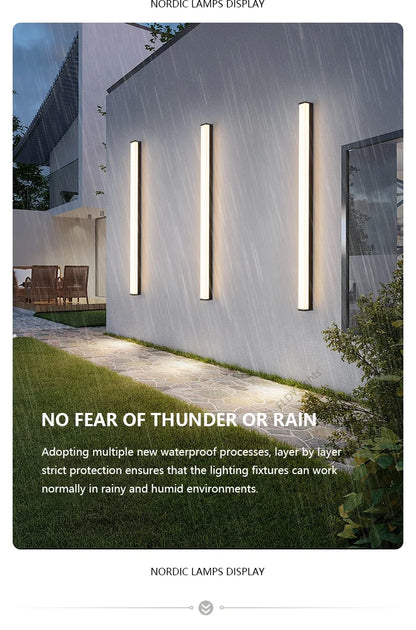 Modern Waterproof Outdoor Long Strip LED Wall Light IP65 Wrought Iron Wall Light Garden Porch Wall Light 110V 220V Lighting