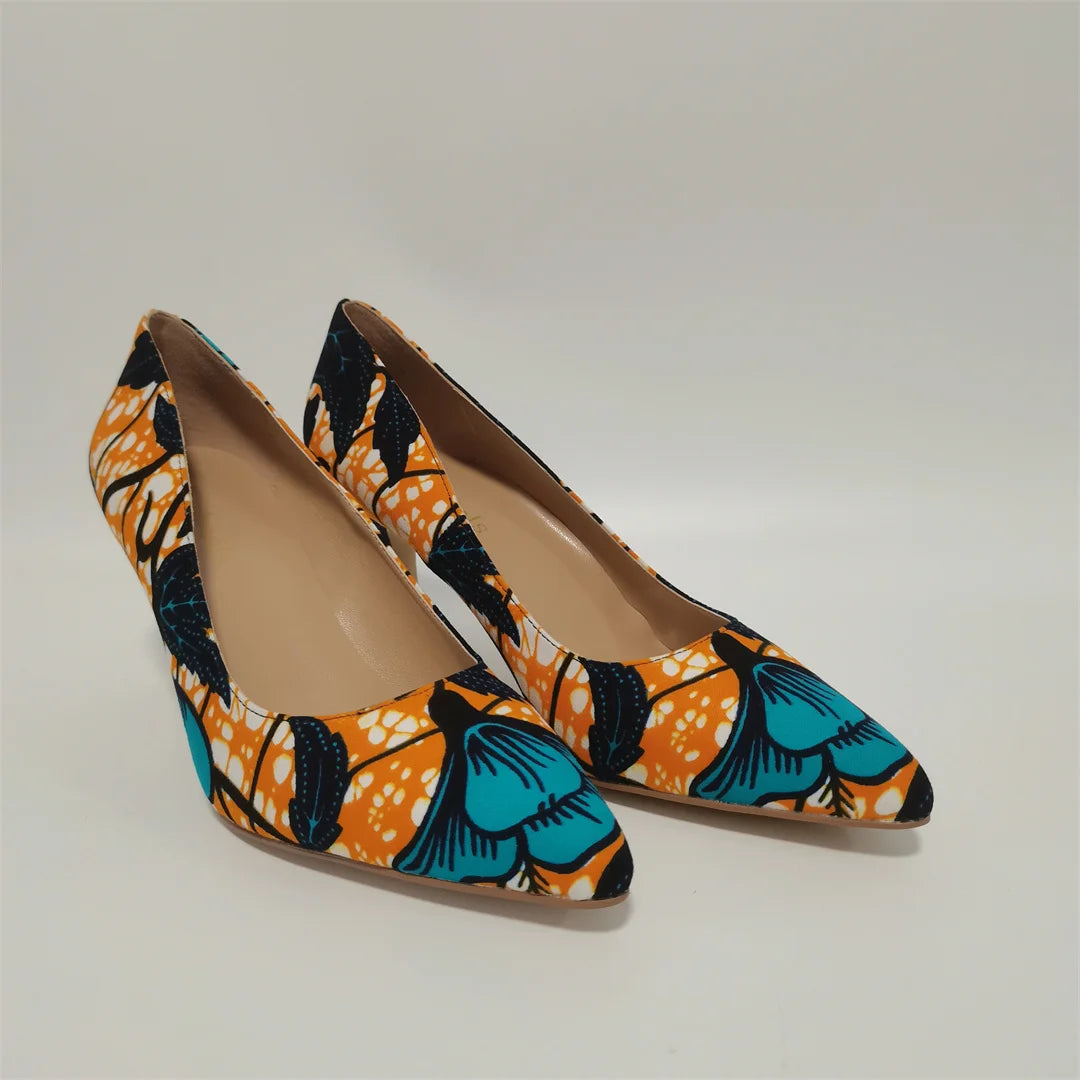 Fashion African Women Wedding Party Wax Shoes and Bag to Match Nigeria Ankara Style Print Shoes Bag Set F1110-1