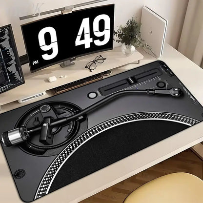 Retro Vinyl Turntable DJ Design Extended Mouse Pad Non‑Slip Rubber Base Tech Style Large Gaming Desk Table Play Mat PC Laptop