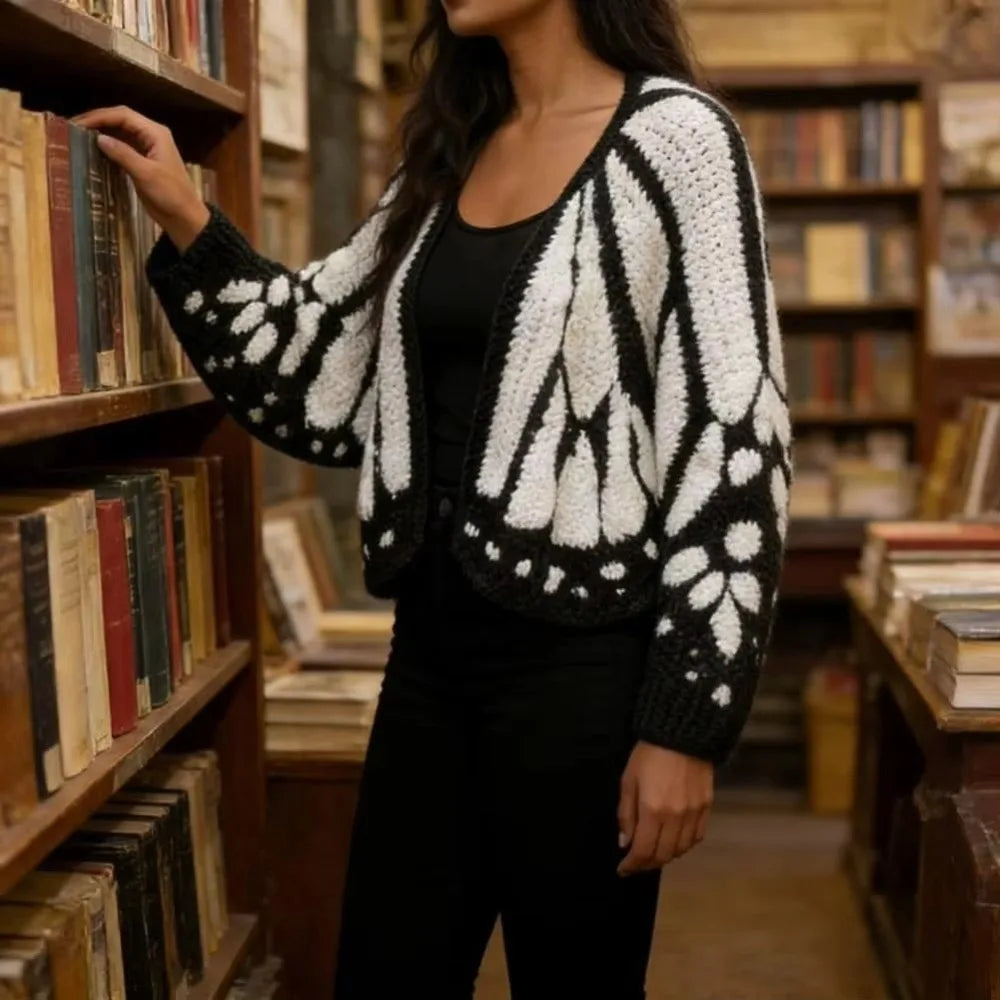 Crochet Monarch Butterfly Knit Cardigan Soft Breathable MonarchButterfly Cardigan Sweater Keep Warm with Butterflies Wing