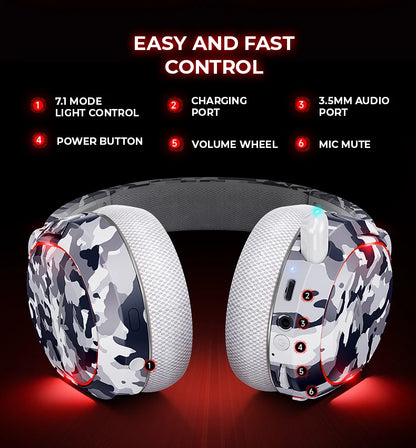 Picun G2 Wireless Gaming Headset Bluetooth 2.4G Headphones 7.1 Surround 5ms Low Latency ENC Mic for PC PS4 PS5 Phone Switch