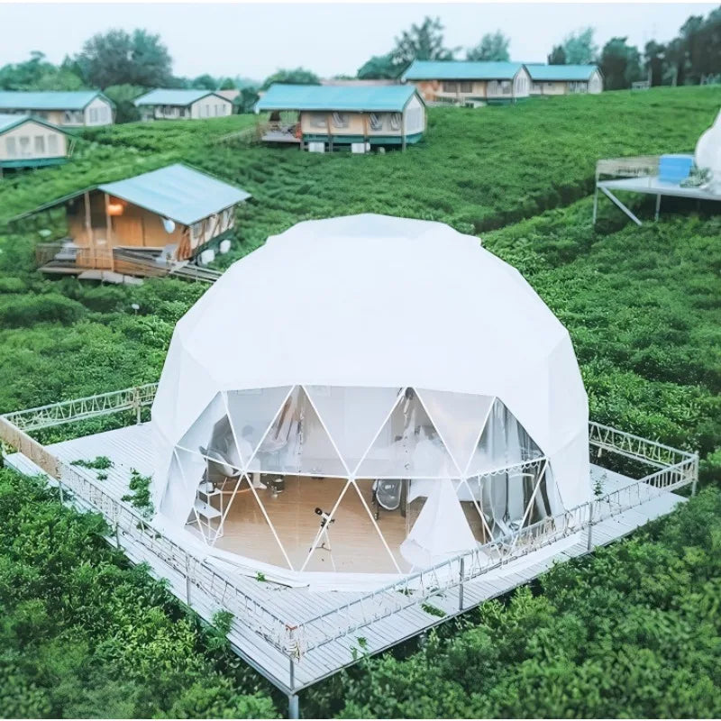 Flame Retardant Windproof Prefab Geodome Tent, Large Sun Shade Spherical Glamping Lodge Tent for Scenic Spot & Camping Resort