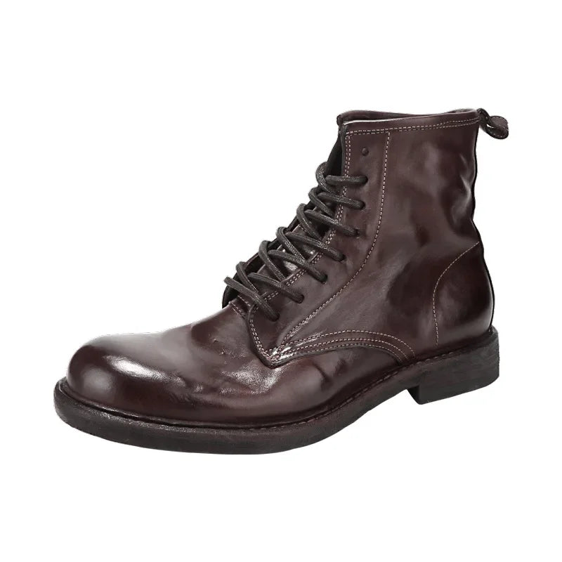 Goodyear-Welding High Heavy Water Washed Horse Leather Retro Worn High Top Men's Shoes Work Clothes Motorcycle Boots