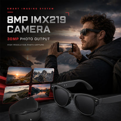 Smart Glasses with Camera 8MP HD Photo Video Recording EIS Anti Shake 1400mAh Charging Case WiFi Sync Transfer for Men Women