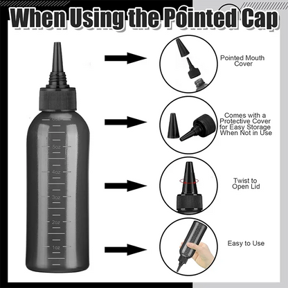 Hair Oil Application Bottle, with 3 Pointed Mouth Caps and 6 Ounces Hair Dye Bottle Root Comb, Suitable for Scalp (black&white)