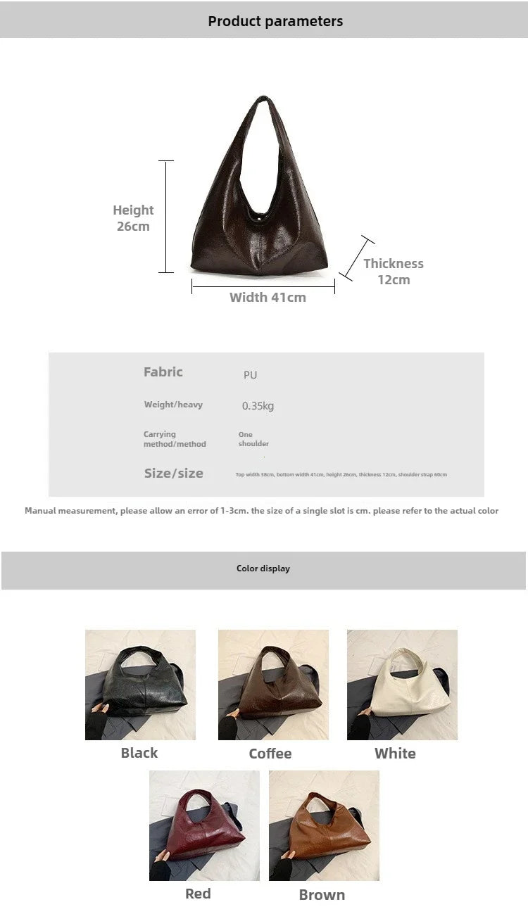 Large Capacity PU Leather Hobo Underarm Bags Autumn Winter Shoulder Bag for Women 2026 New Trend Y2K Handbags and Purses Tote