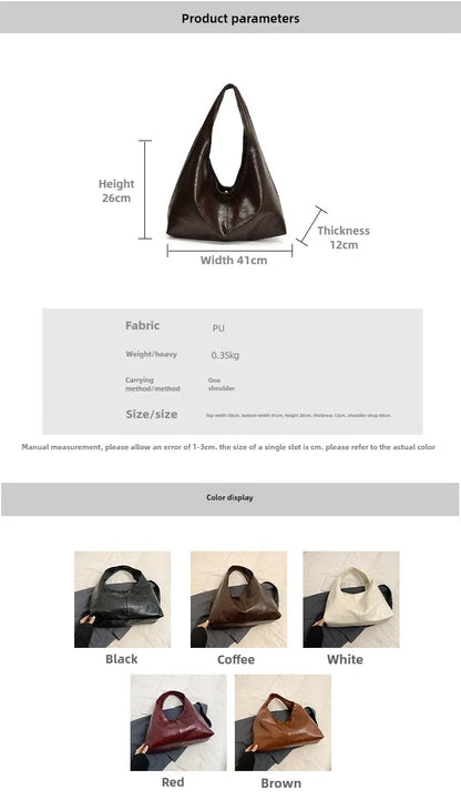 Large Capacity PU Leather Hobo Underarm Bags Autumn Winter Shoulder Bag for Women 2026 New Trend Y2K Handbags and Purses Tote