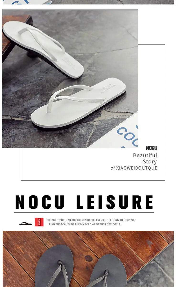 Men's anti slip flip flops, new couple's slippers for summer wear, durable leather, simple and fashionable beach shoes