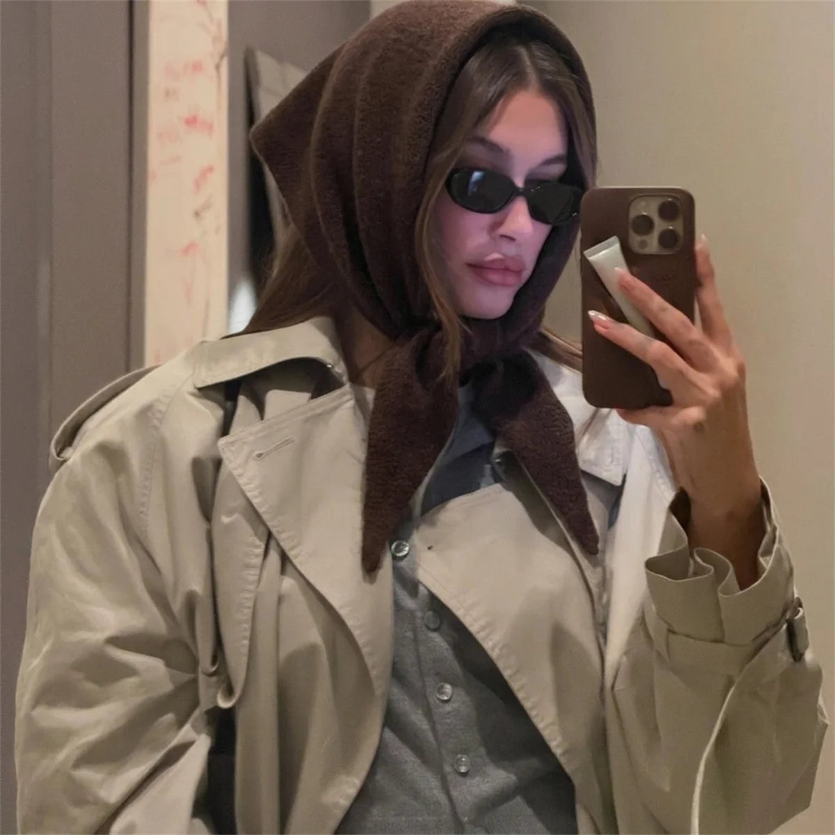 Versatile Knitted Triangle Shawl Solid Winter Scarf Headscarf Women Warm Neck Wrap Casual Layering Scarves for Daily Street Wear
