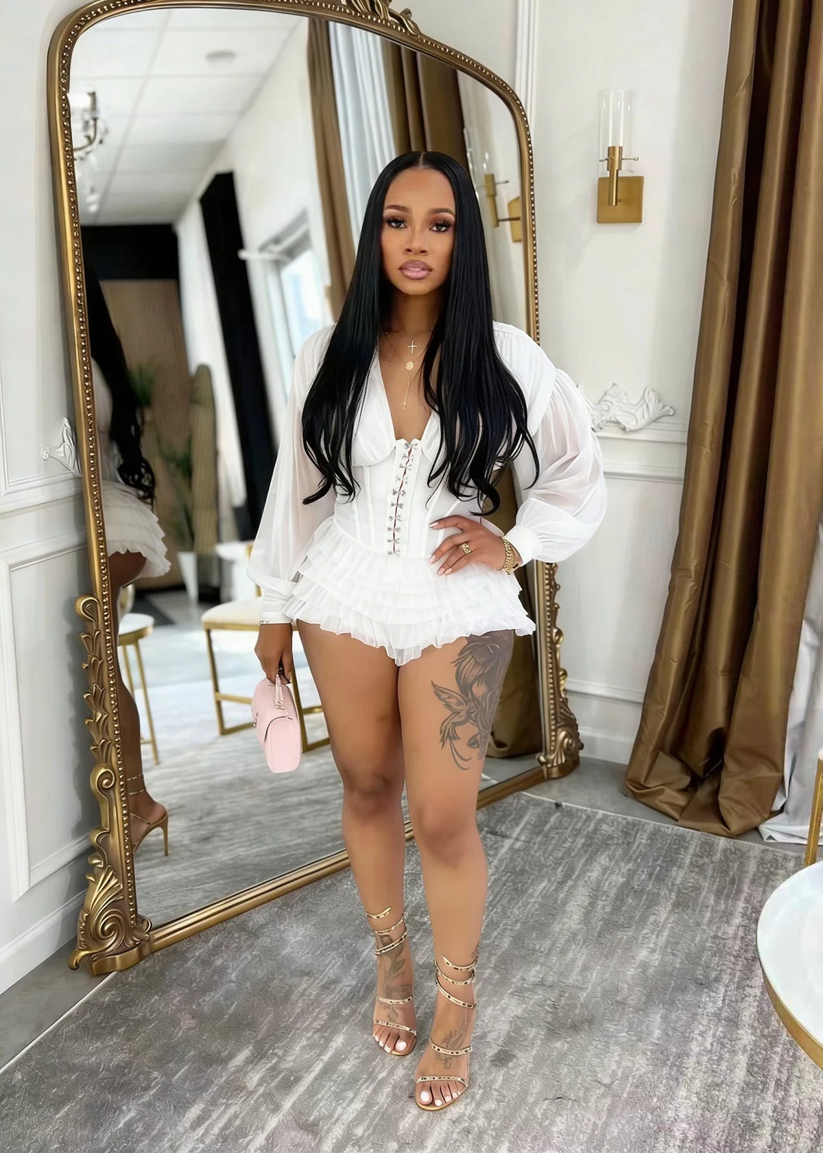 Boho Summer Mesh Casual Playsuit Sexy Women V-neck Elegant Night Club Ruffles Romper Overalls