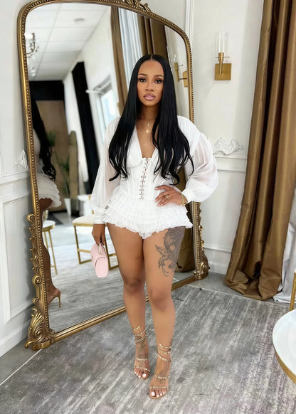 Boho Summer Mesh Casual Playsuit Sexy Women V-neck Elegant Night Club Ruffles Romper Overalls