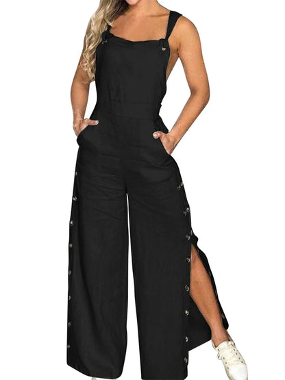 Wmstar Jumpsuit Women Clothing Slip Sleeve Romper Button Side Slip Hem New in Fall Fashion Pockets Pants Wholesale Dropshipping