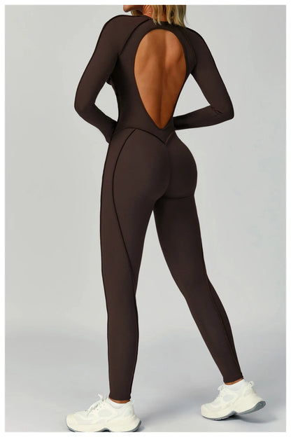 Sexy Hollow Back Long Sleeve Yoga Jumpsuit Women Quick Dry One-piece Yoga Suit Gym Training Leggings Playsuit Slim Fit Bodysuits