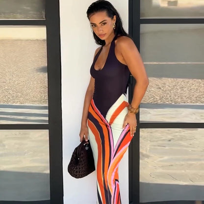 Sexy Print Women Long Dress Party Deep V-neck Sleeveless Backless Hip Package Female Dresses 2026 Summer Holidays Lady Robe