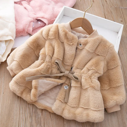2026 New Winter Girls Coat Super Warm Mink Fur Padded Thickened Long Sleeve Coats Baby Kids Children Jacket Plush Outerwear