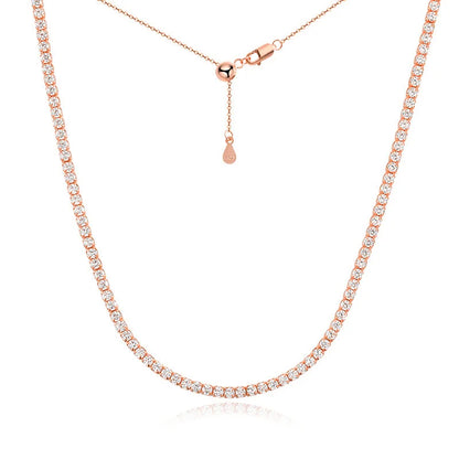 KNOBSPIN 2mm Moissanite Tennis Necklaces for Women Solid s925 Silver Adjustable Choker Chain Wedding Diamond Rhinestone Necklace