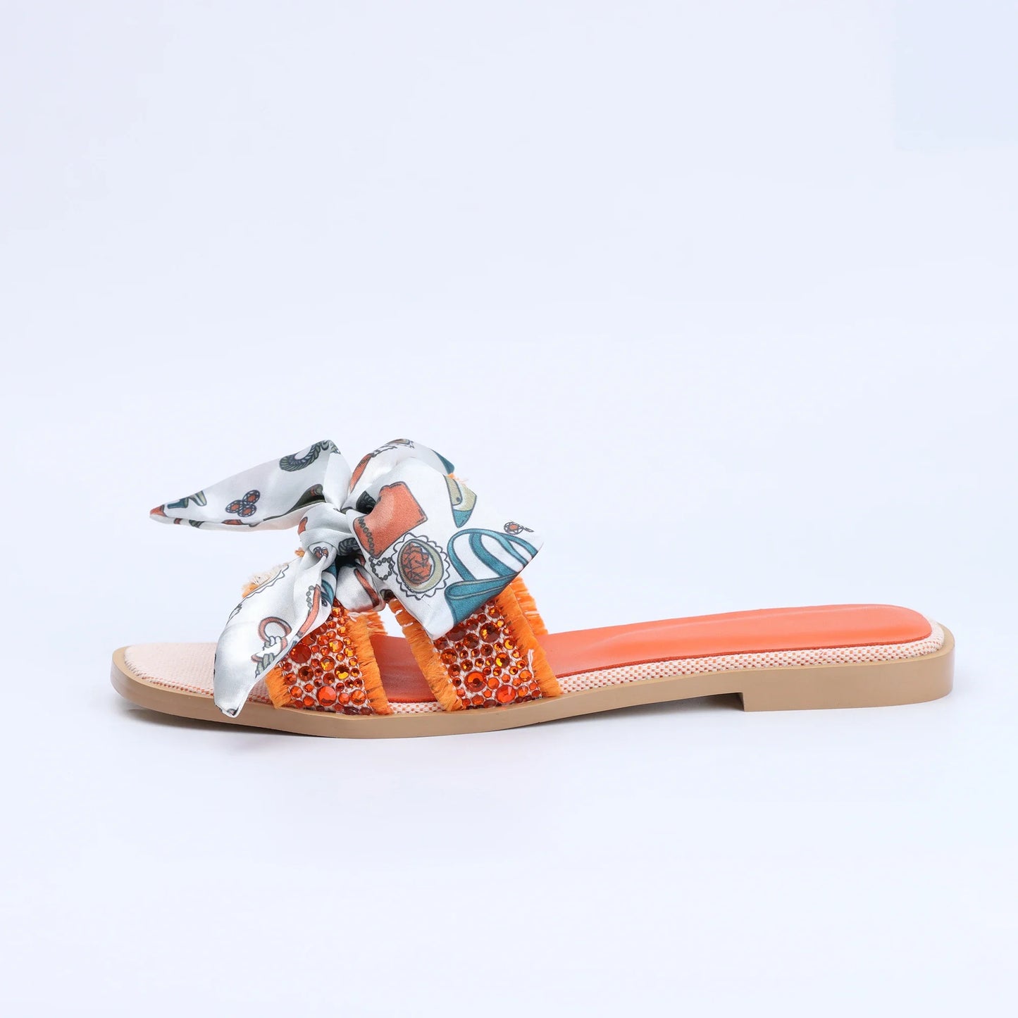 Flat Luxury Rhinestone Sandals Women's Summer Brand Sandals Cute Slide Sandals 204