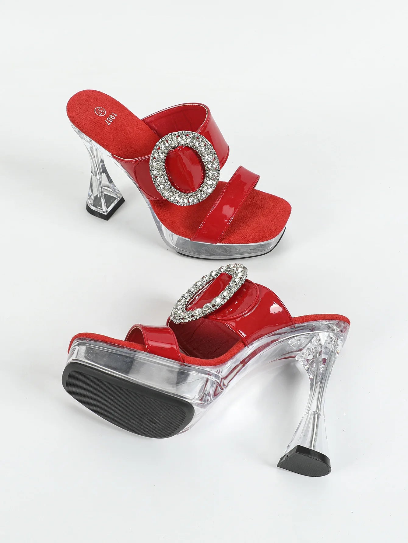2025 New Women's Slippers Designer Luxury Rhinestone Square Toe Platform Sandals Summer 12CM Shoes For Ladies Clear High Heels