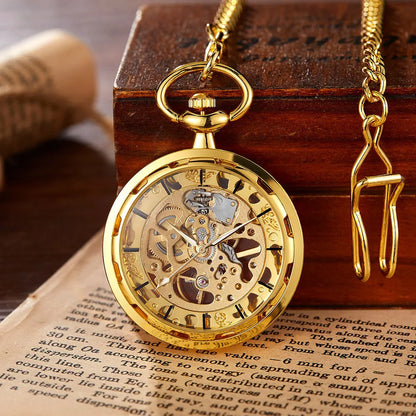 Vintage Transparent Hollow Women Men Skeleton Mechanical Pocket Watch Hand Winding With Waist Belts Chains Gift Watches Clock