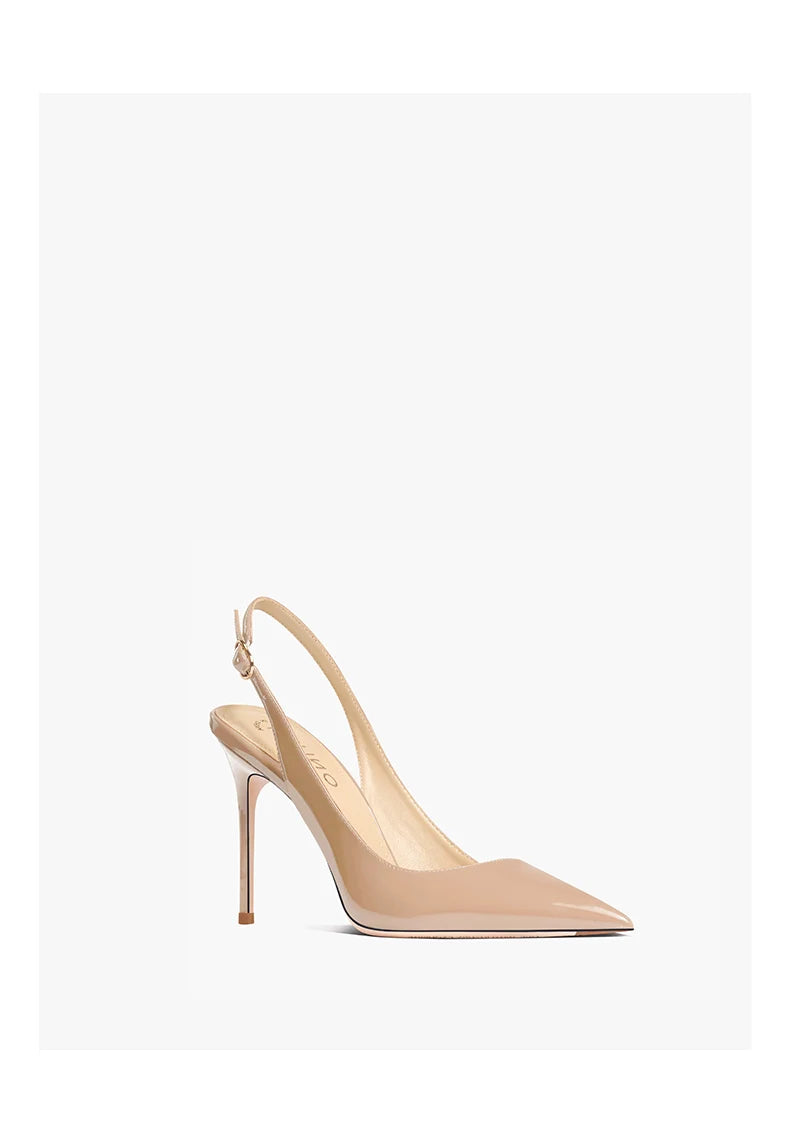 Women's Heeled Sandals Naked Color Patent Leather Slingbacks Pumps Luxury Gladiator Pointed toe High Heels Elegant Woman Shoes