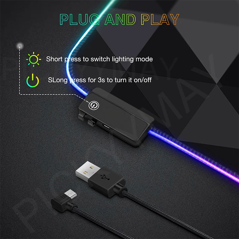 Geometry Large RGB Gamer Mousepad 40x90cm Mouse Mat Gaming Mousepads LED Keyboard Mats Luminous Desk Pads Mouse Pad For PC