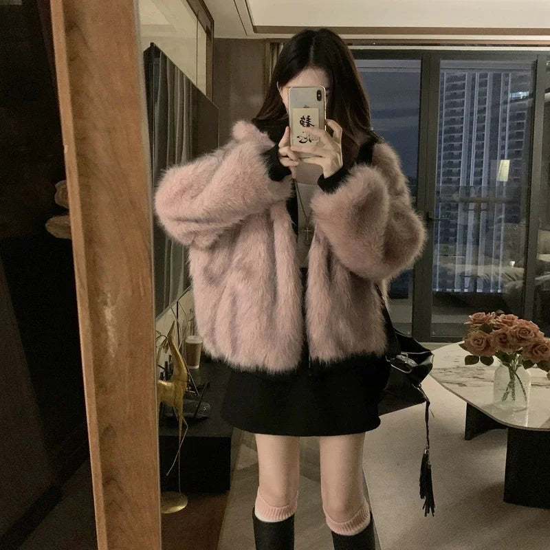 Double Sided Winter Coat Women Clothing Imitation Mink Fur Fur Hooded Cotton Jacket Female Warm Plush Cotton-padded Outerwea New