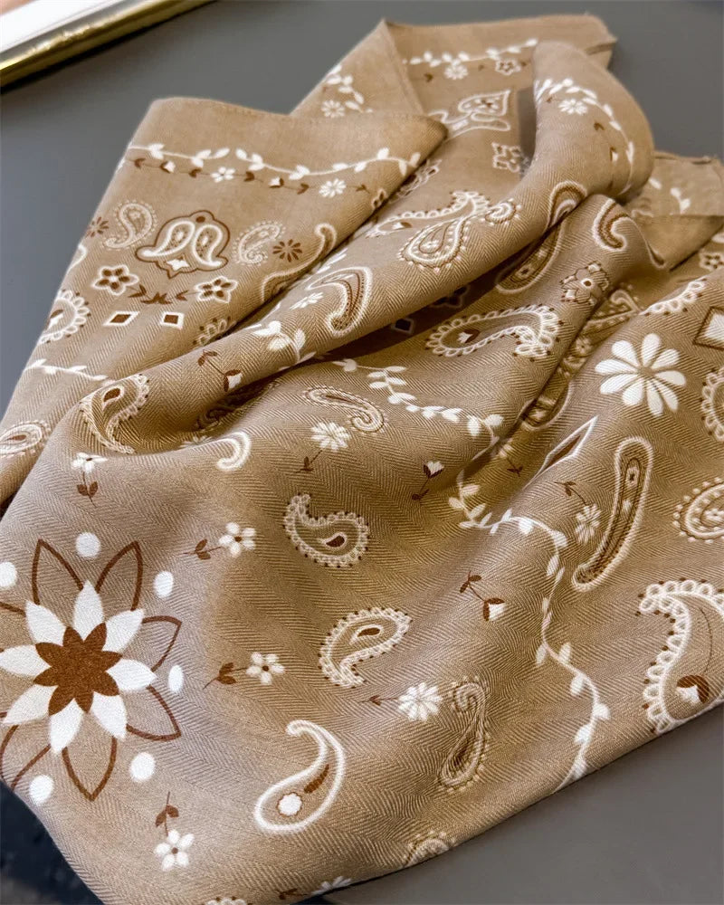 70*70cm Luxury Cashew Square Scarves For Women Soft Stain Neck Scarf Shawl Warp Elegant Neckerchief Bandanas Paisley Print Hijab