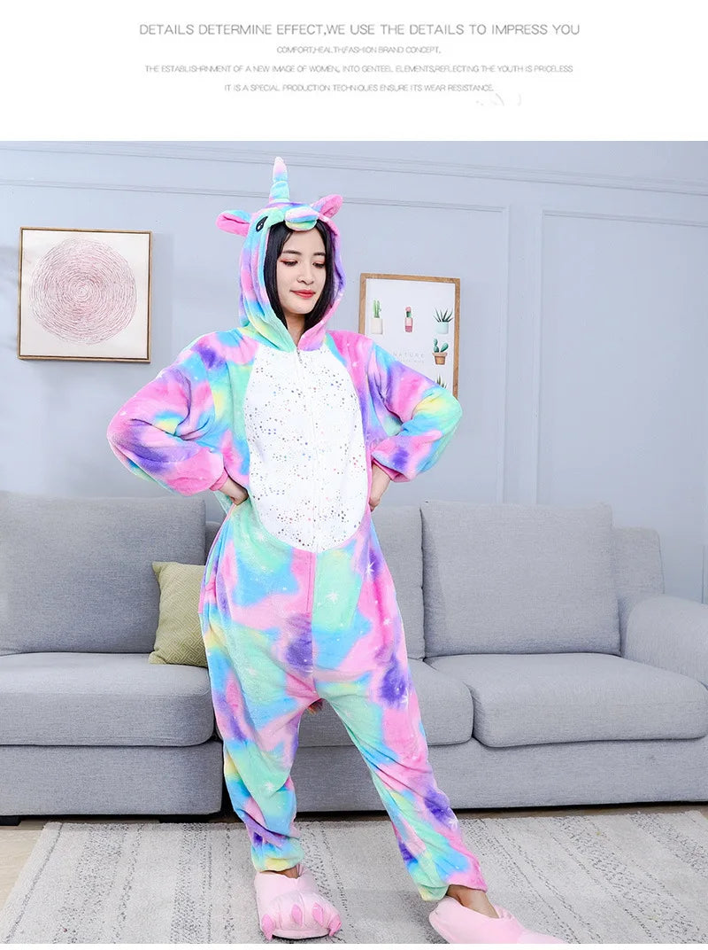 Unicorn Anime Pyjamas Set Women Men Unisex Cartoon Onesies Adults Animal Jumpsuit Pajamas Sleepwear Onepiece Suits Costumes