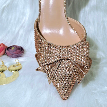QSGFC Crystal Decoration Style Wine Glass Heel Shoes Friends Party Shoes Nigerian Fashion Peach Ladies Shoes And Bag For Party