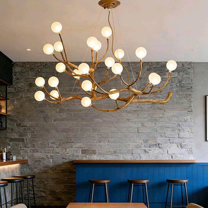 Retro Resin Tree Branch Chandeliers Frosted Glass Bubble LED Pendant Lamp for Living Dining Room Home Decor suspension luminaire