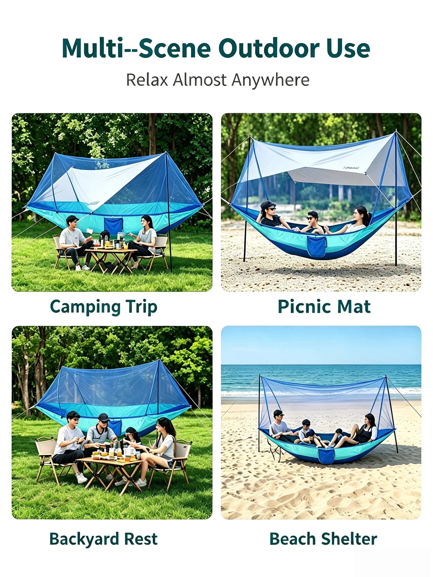Outdoor Double Hammock with Mosquito Net Lightweight Portable Anti Bug Hammock Fast Install for Camping Hiking Travel Backyard