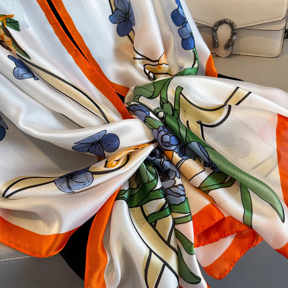 180*90cm Large Silk Satin Scarf Women Fashion Printed Scarf Spring And Summer Styles New Shawl Wrap Female Hand 2025 NEW
