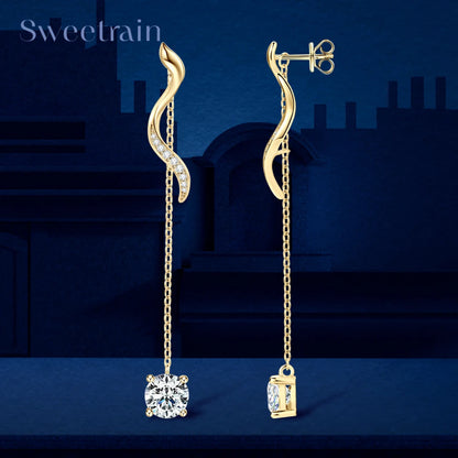 Sweetrain 1CT Moissanite Drop Earrings S925 Sterling Silver Long Tassel Dangle Earring for Women Wedding Jewelry Gifts with GRA