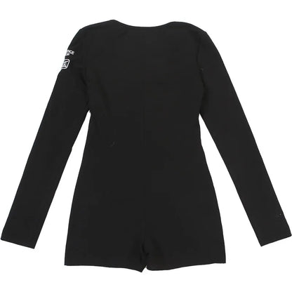 SylCue Letter Print Playsuits Woman Autumn Trend Single-Breasted Low-Neck Full Sleeve Street Skinny Stretch Casual Style Rompers