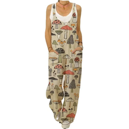 Women's Sleeveless Jumpsuit 2022 Summer Boho Floral Wide Leg Long Pants Rompers Ladies Strap Plus Size Casual Loose Bib Trousers