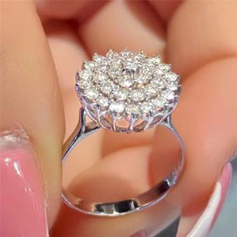925 Sterling Silver Female Ring New Flower Luxury Inlay AAA CZ High Quality Fashion Wedding Bands Ring Jewelry for Women