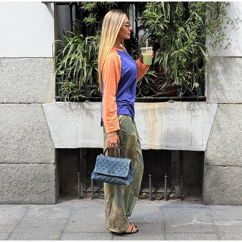 Women Camouflage Cargo Long Pants High Waist Wide Leg Drawstring Hem Baggy Trousers 2026 Autumn Casual Chic Vintage Streetwear