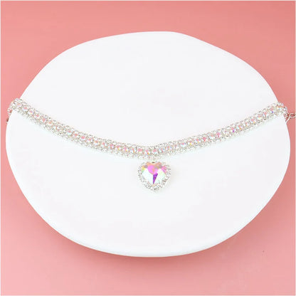 Cute Luxury Cat Collar Adjustable Cat Necklace Personalized Heart Pendant Rhinestone Kitten Puppy Collar Pet Grooming Accessorie