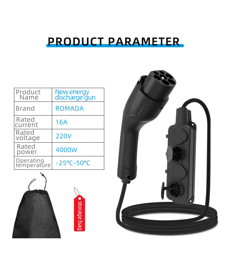 Outdoor Electricity V2L Discharger GBT 4KW EV Discharger EU socket For BYD MG Geely Jaecoo ZEEKR XPENG Renault NAMMI EU