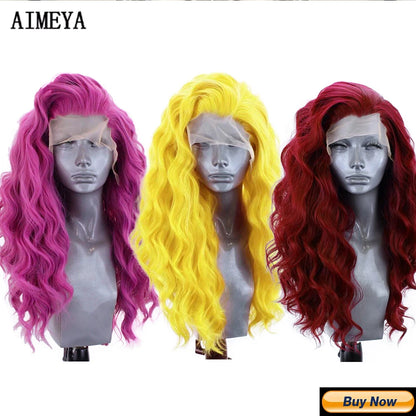 AIMEYA Long Straight Lace Wigs 13X4 Lace Frontal Free Part Synthetic Hair Wig with Special Hairline For Women Cosplay Black Wigs