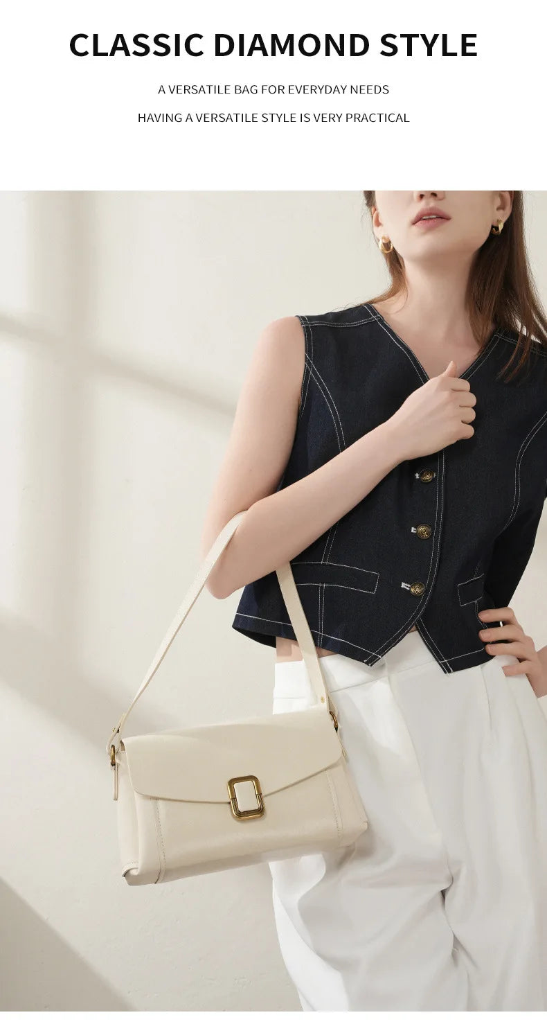 Women's Genuine Grade Cow  Leather Shoulder Crossbody Purse Bag Luxury Designer Ladies Underarm Bag Female Small Square Bag New