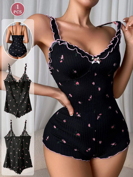Women's One-Piece Sleeveless Pajama Jumpsuit, Suitable for Sleeping and Casual Wear, Women's Loungewear